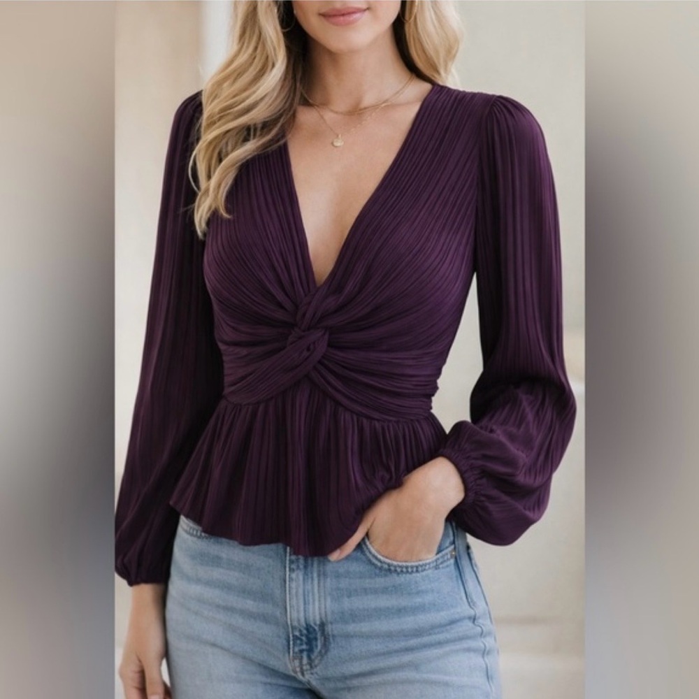 ASTR Deep Purple Twist Front Blouse